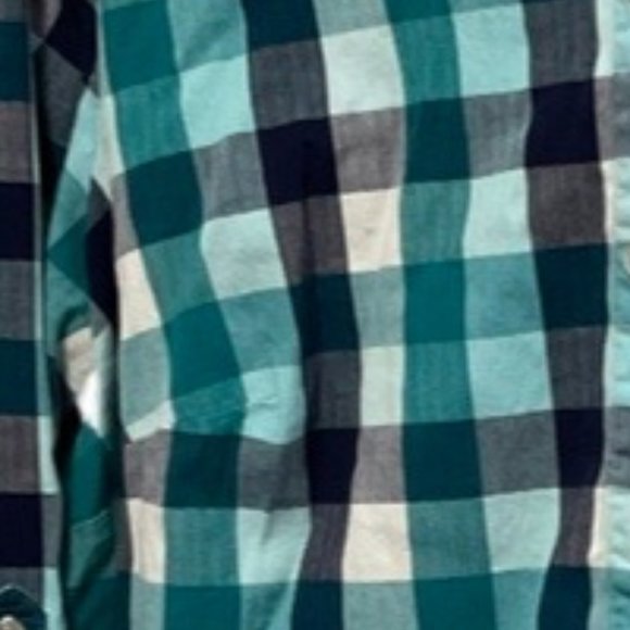 Navy/Teal/White Checkered Print Long Sleeve Button Up Shirt - Picture 3 of 3